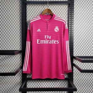Retro 14-15 Long Sleeve Real Madrid Away Pink Jersey