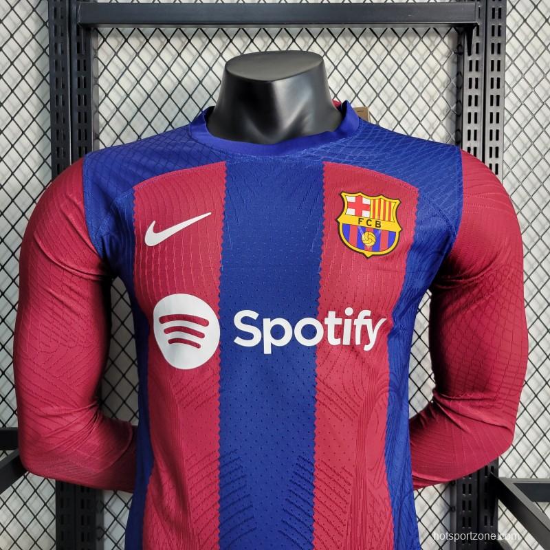 Player Version 23-24 Long Sleeve Barcelona Home Jersey