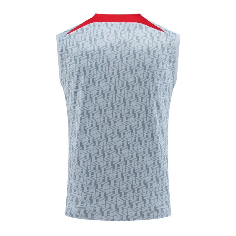 23-24 Liverpool White/Grey Grid Vest Jersey+Shorts