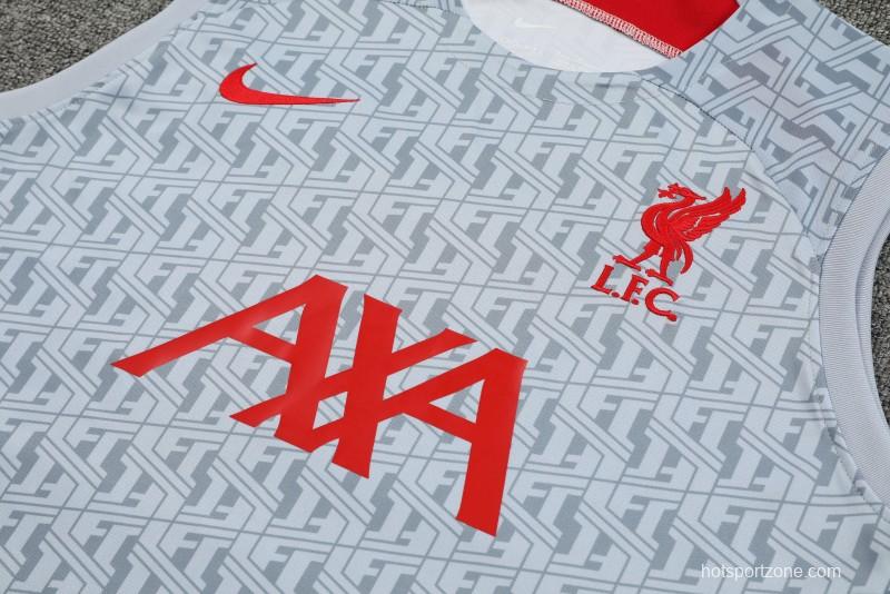 23-24 Liverpool White/Grey Grid Vest Jersey+Shorts