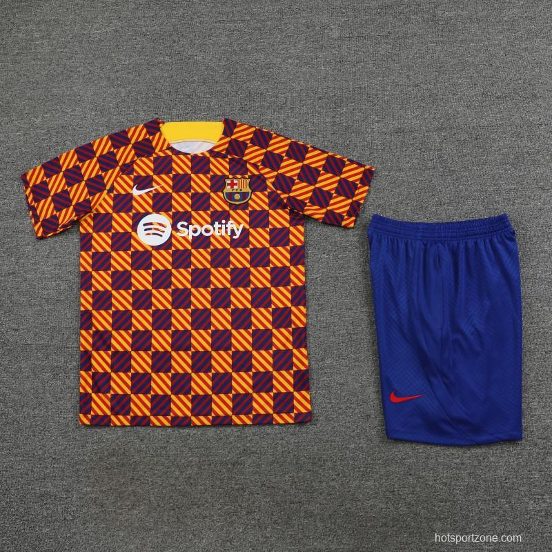 23-24 Barcelona Special Orange Grid Short Sleeve+Shorts