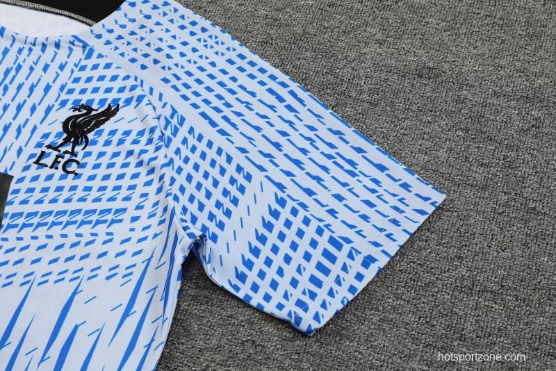 23-24 Liverpool White/Blue Grid Short Sleeve+Shorts