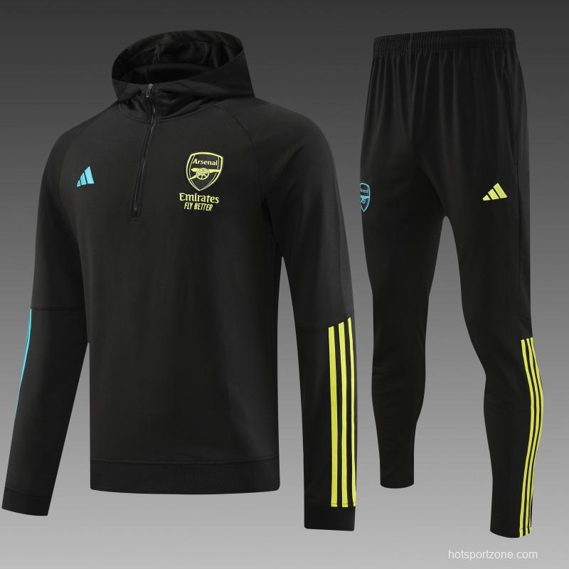 23/24 Arsenal  Black Hoodie Half Zipper Jacket+ Pants