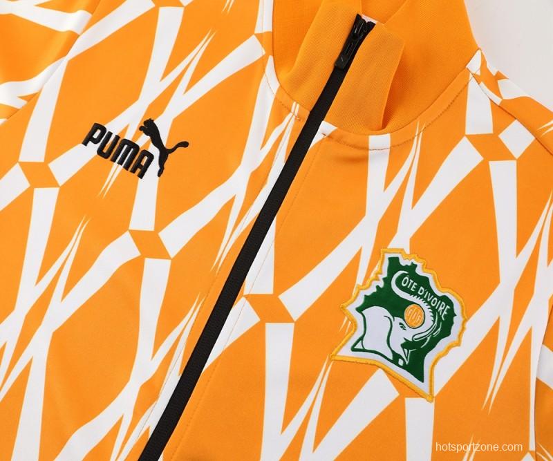 2024 Ivory Coast Orange Full Zipper Jacket+Pants