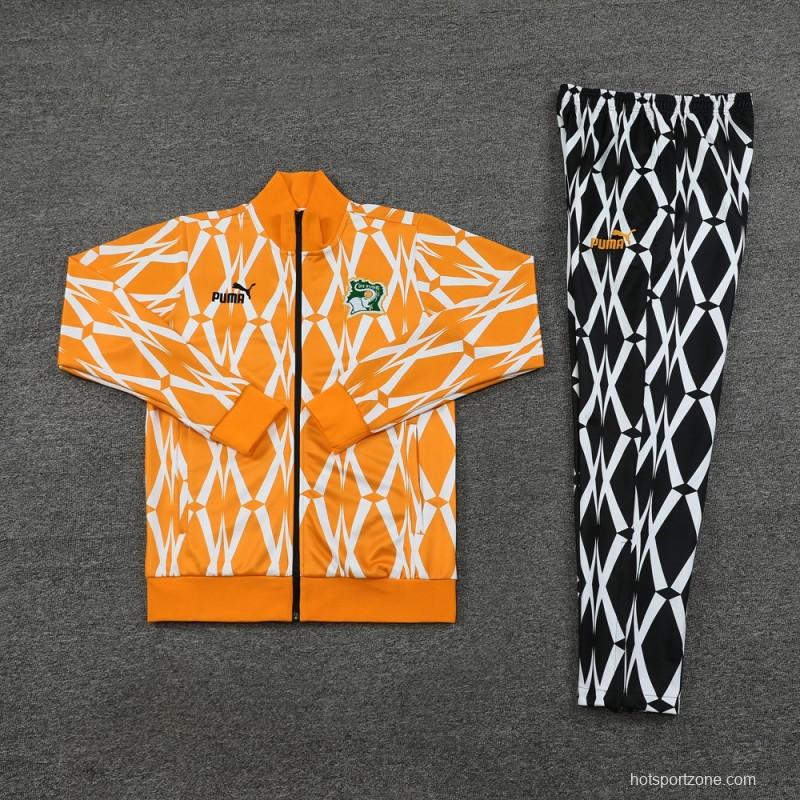 2024 Ivory Coast Orange Full Zipper Jacket+Pants