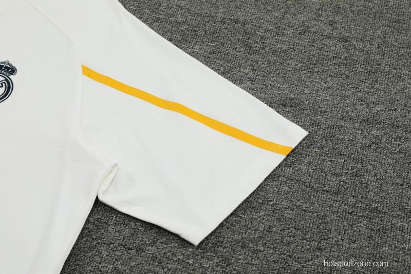 23/24 Real Madrid White Cotton Short Sleeve Jersey+Shorts