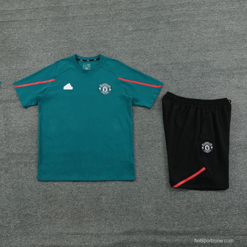 23/24 Manchester United Green Cotton Short Sleeve Jersey+Shorts