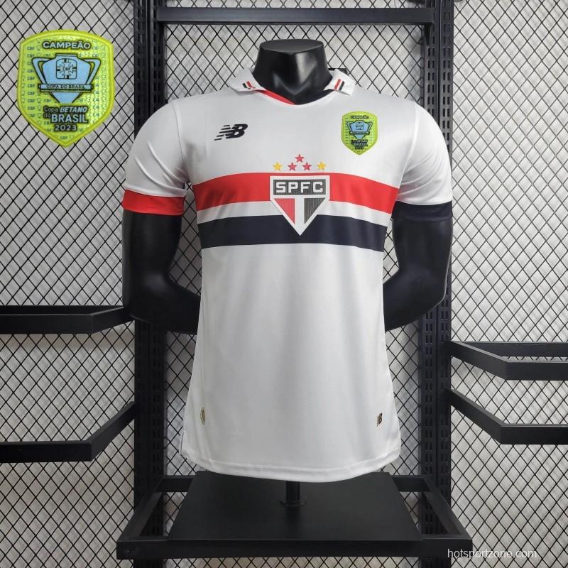 Player Version 2024/25 Sao Paulo Home Jersey + All Sponsors and Chest Patch