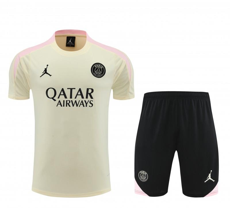 23/24 PSG Beige/Pink Cotton Short Sleeve Jersey+Shorts