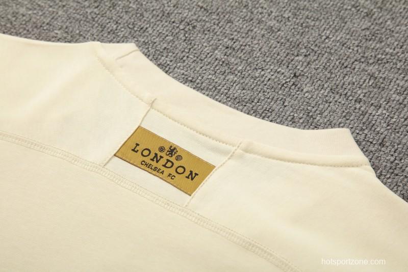 23/24 Chelsea Beige Cotton Short Sleeve Jersey+Shorts