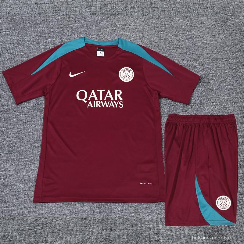 23/24 PSG Wine Cotton Short Sleeve Jersey+Shorts