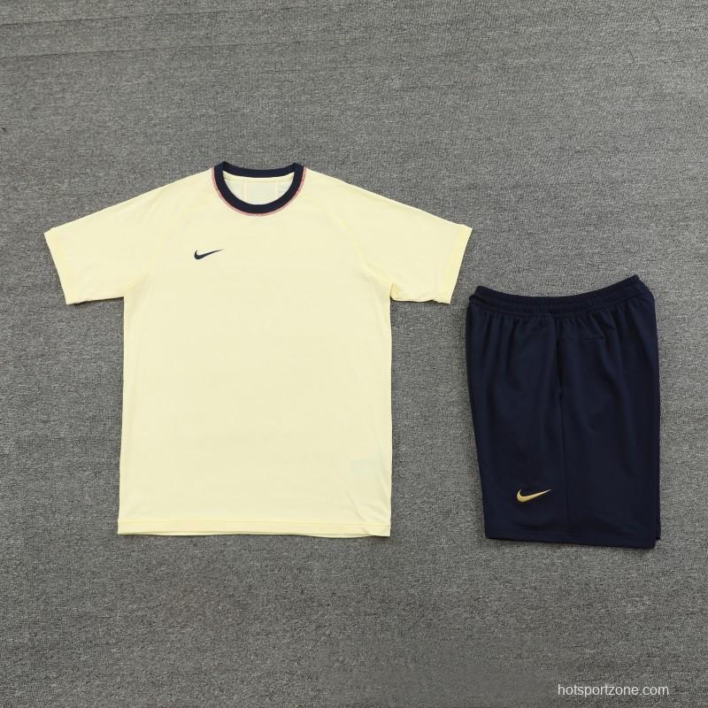 2024 Nike Beige Cotton Short Sleeve Jersey+Shorts