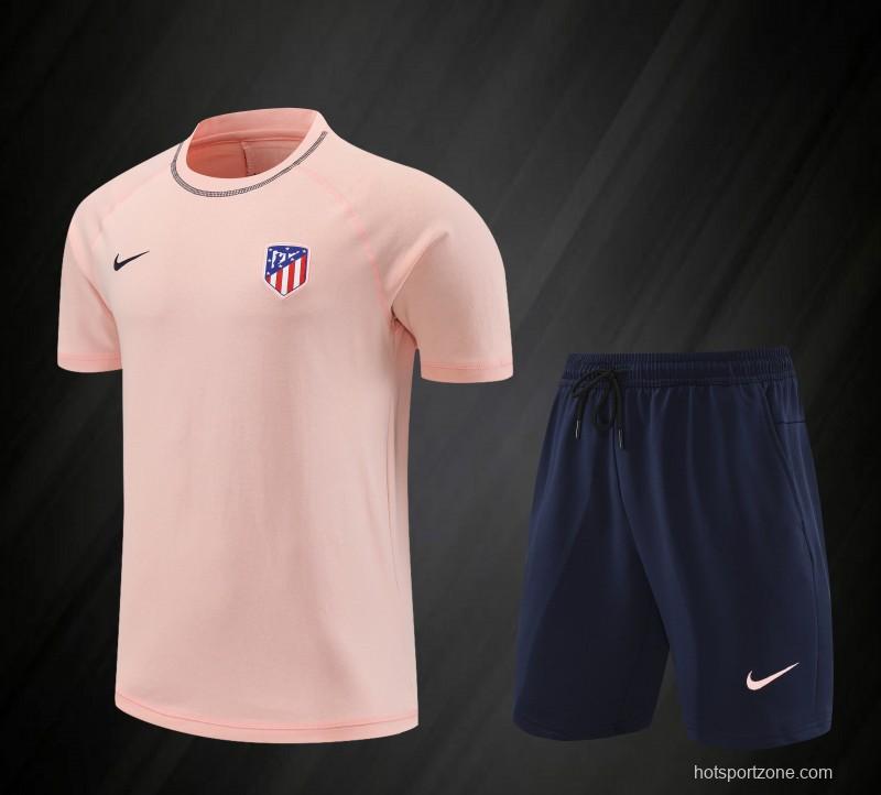 23/24 Atletico Madrid Pink Cotton Short Sleeve Jersey+Shorts