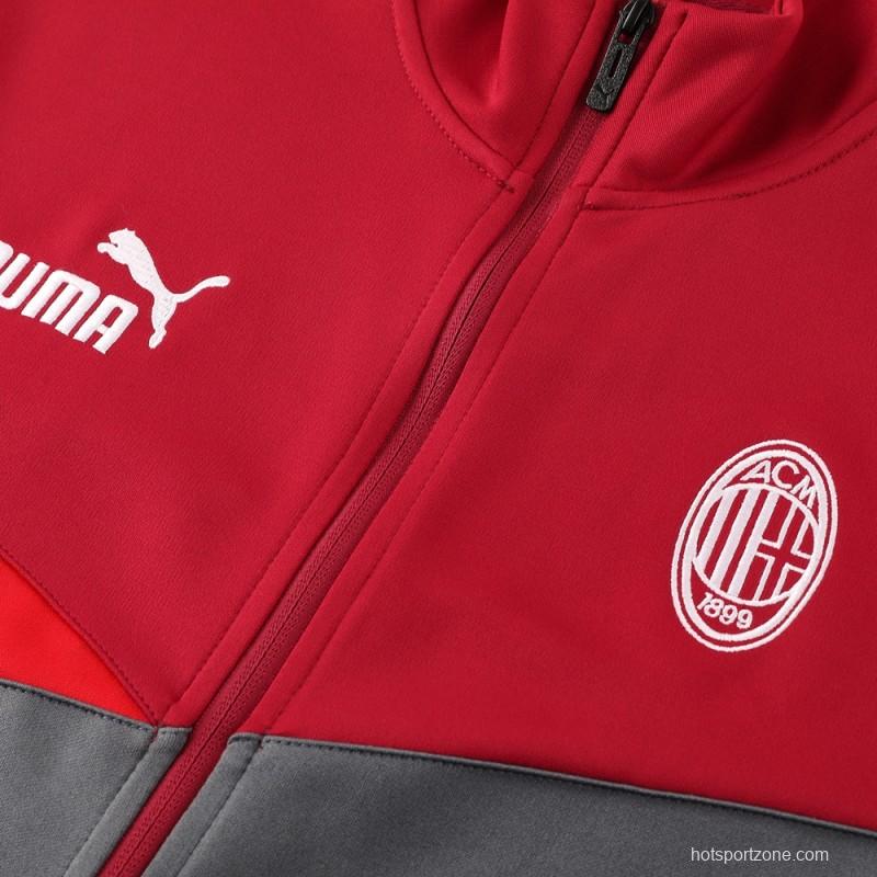 24/25 AC Milan Red/Grey Full Zipper Jacket +Long Pants