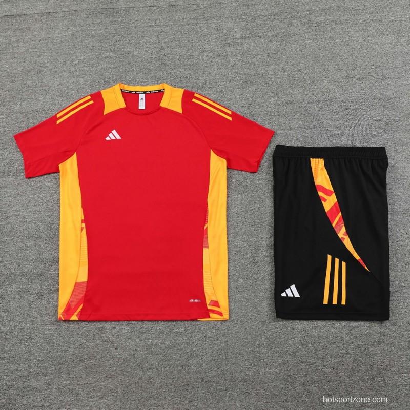 2024 Adidas Red/Yellow Short Sleeve Jersey+Shorts