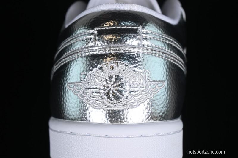 Nike Air Jordan 1 Low "Metallic Silver" Casual Sneakers with Metallic Accents - FN5030-001