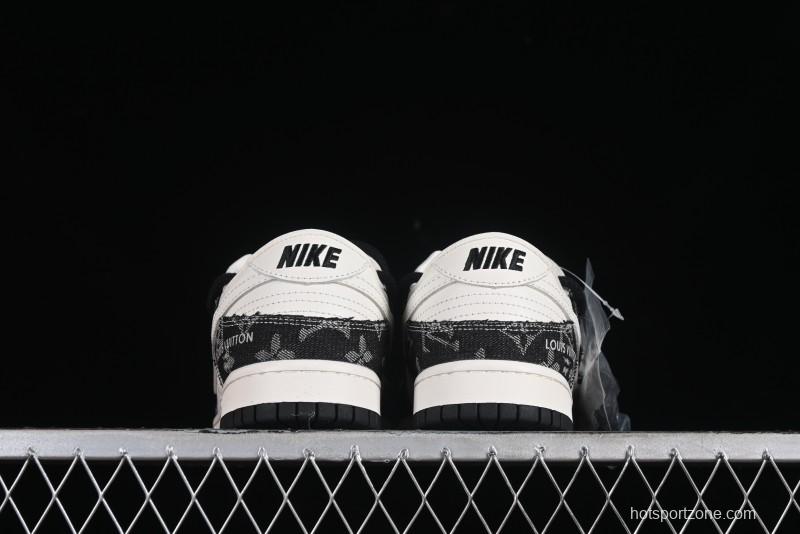 Nike SB Dunk Low LV Collaboration - Black Denim Print Anniversary High-End Custom Low-Top Casual Skate Shoes - SJ2068-238