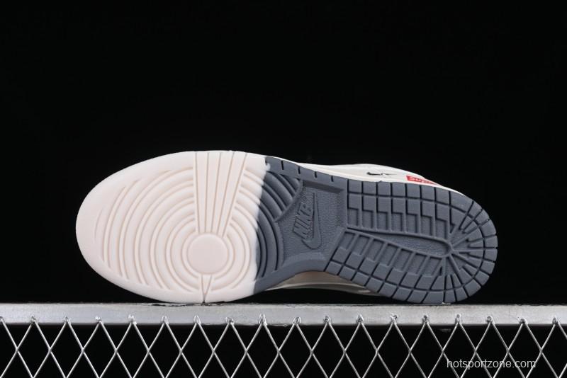 Supreme x Nike SB Dunk Low Anniversary Edition White Grey Customized Low-Top Casual Skate Shoes - BB8657-105