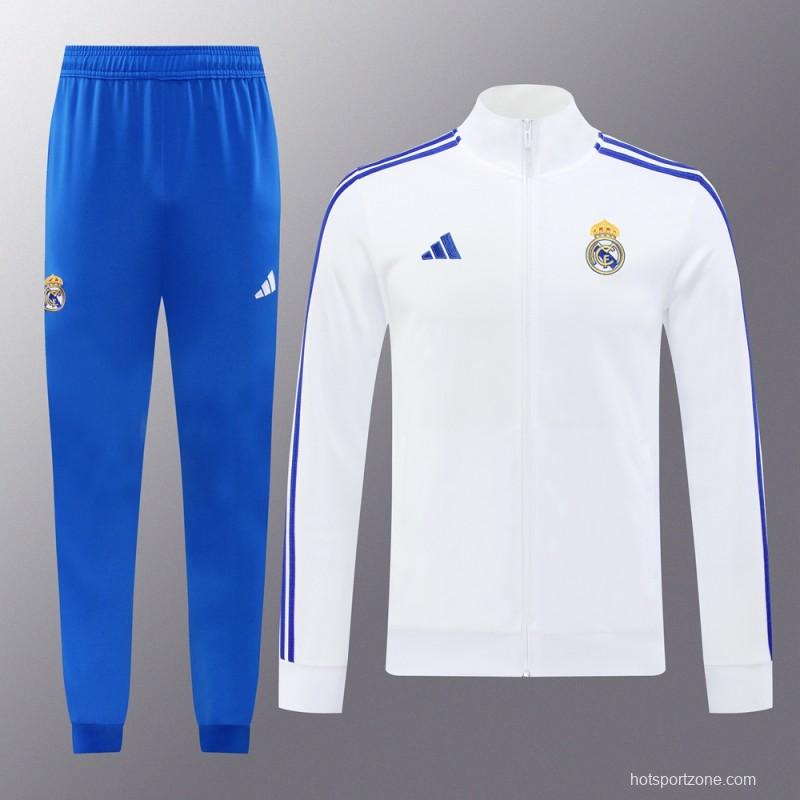 24/25 Real Madrid White Full Zipper Jacket +Long Pants