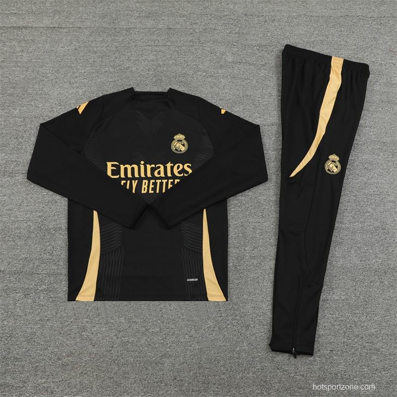 24/25 Real Madrid Black/Golden Half Zipper Jacket+Long Pants