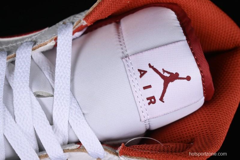 Nike Air Jordan 1 Mid Basketball Shoes in White/Orange/Red - FJ3458-160