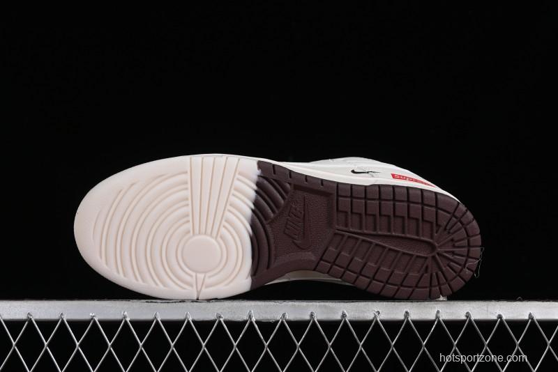 Nike SB Dunk Low Supreme Collaboration - White Brown Two-Tone Anniversary High-End Custom Low-Top Casual Sneakers - BB8657-106