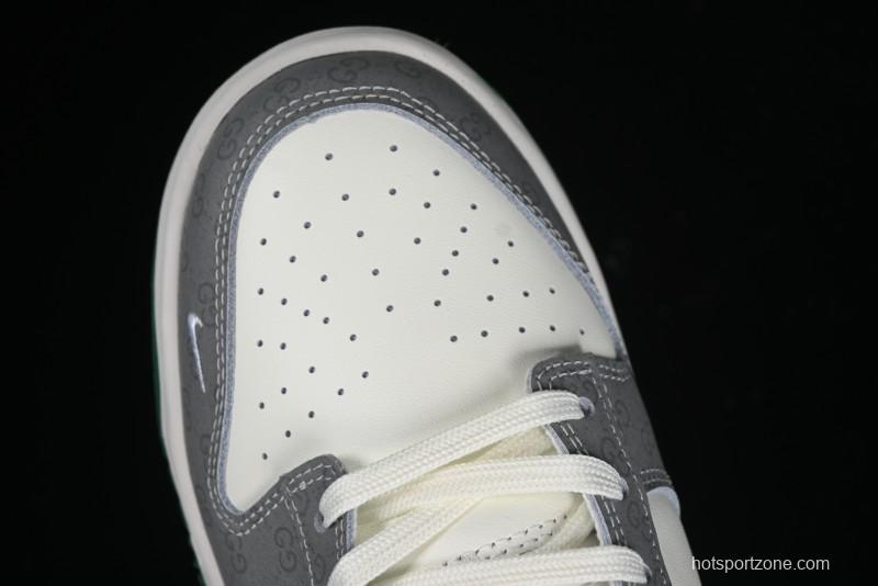 Nike SB Dunk Low Gucci Collaboration - Double G Grey Green Swoosh Anniversary Custom Low-Top Casual Skate Shoes - SF1588-134