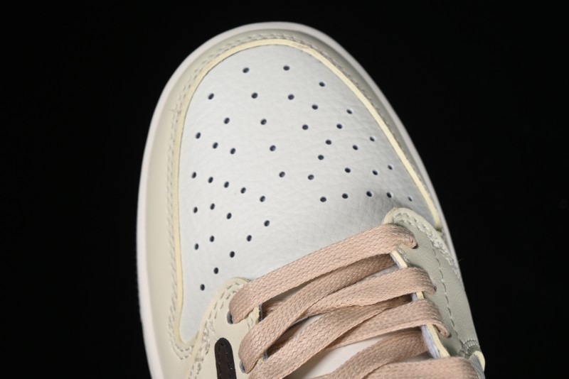 Nike Travis Scott x Fragment Design x Jordan Air Jordan 1 Low OG SP AJ1 LV Beige Brown Print Casual Sneakers - LJ5188-006