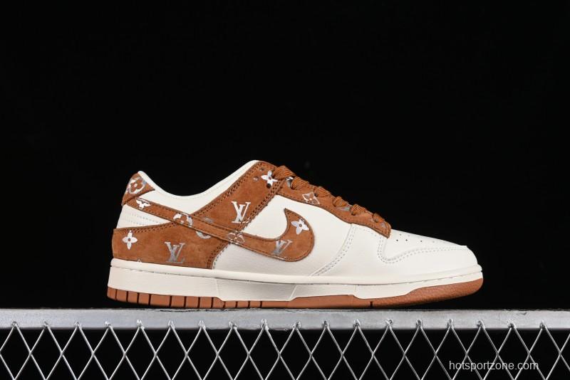Nike SB Dunk Low LV Collaboration - Beige Brown Swoosh Anniversary High-End Custom Low-Top Casual Skate Shoes - XD6188-030