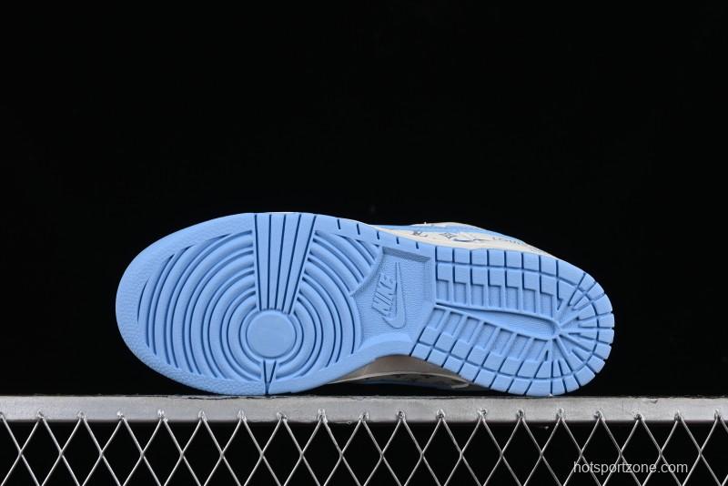 Nike SB Dunk Low LV Collaboration - Beige Blue Double Swoosh Print Anniversary Custom Low-Top Casual Sneakers - CF3688-005