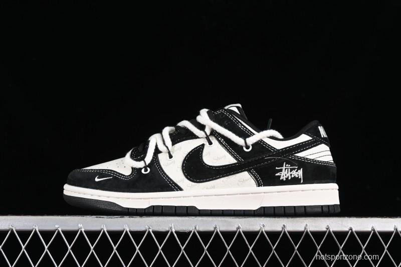 Stussy x Nike Dunk Low SB Sneakers in Beige Black Swoosh - SJ2068-252