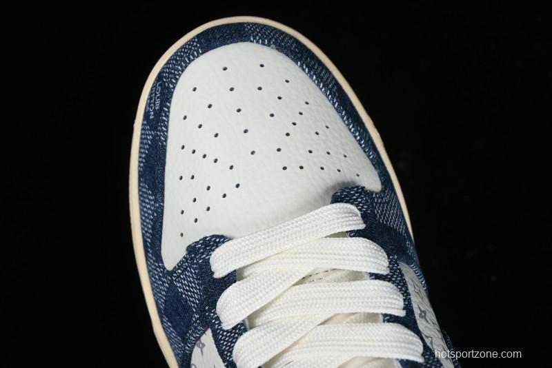 Nike SB Dunk Low LV Collaboration - Denim Checker Anniversary High-End Custom Low-Top Casual Skate Shoes - JH8310-949
