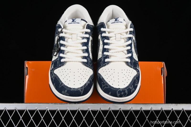 Nike SB Dunk Low LV Collaboration - Blue Denim Print Anniversary High-End Custom Low-Top Casual Skate Shoes - SJ2068-257