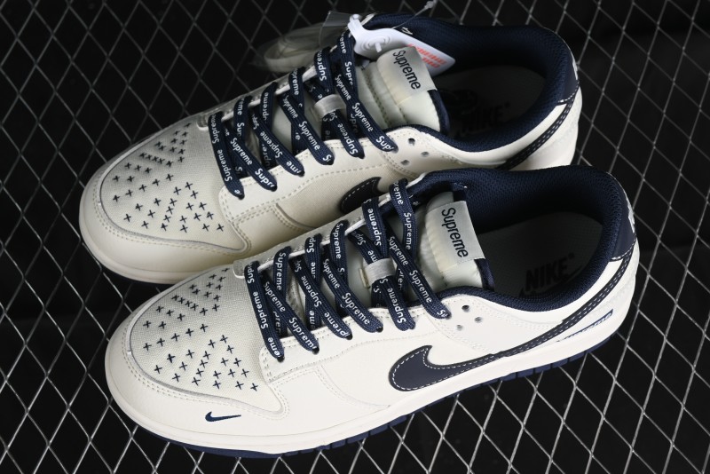 Nike SB Dunk Low Supreme Collaboration - Dark Blue Canvas Anniversary High-End Custom Low-Top Casual Skate Shoes - BB6698-511