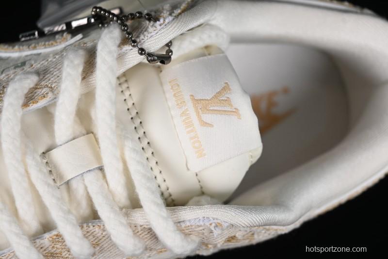 Nike SB Dunk Low LV Collaboration - Beige Swoosh Anniversary High-End Custom Low-Top Casual Skate Shoes - SJ2068-258