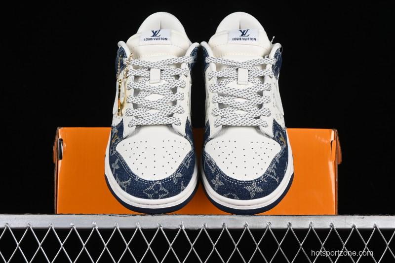 Nike SB Dunk Low LV Collaboration - Blue Denim Print Anniversary High-End Custom Low-Top Casual Sneakers - FC1688-162