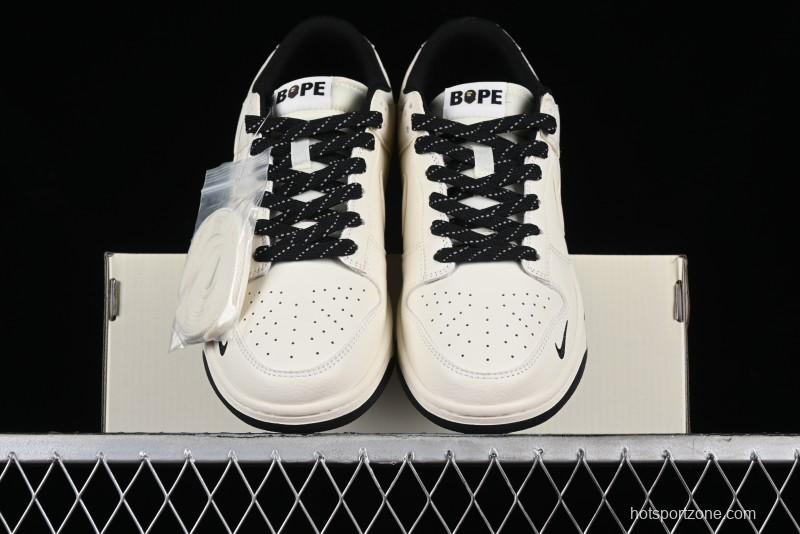 Nike SB Dunk Low BAPE Collaboration - Off-White Black Swoosh Anniversary Custom Low-Top Casual Skate Shoes - XD6188-037