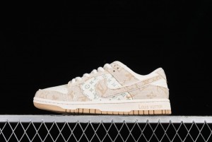 Nike SB Dunk Low LV Collaboration - Beige Swoosh Anniversary High-End Custom Low-Top Casual Skate Shoes - SJ2068-258