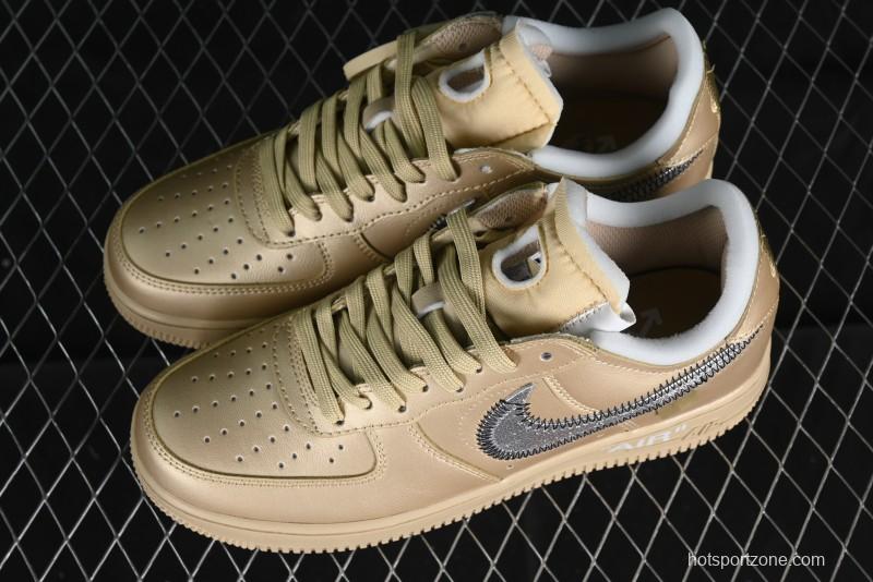 Off-White x Nike Air Force 1 '07 Low "Metal Gold" Casual Sneakers - DX1419-900