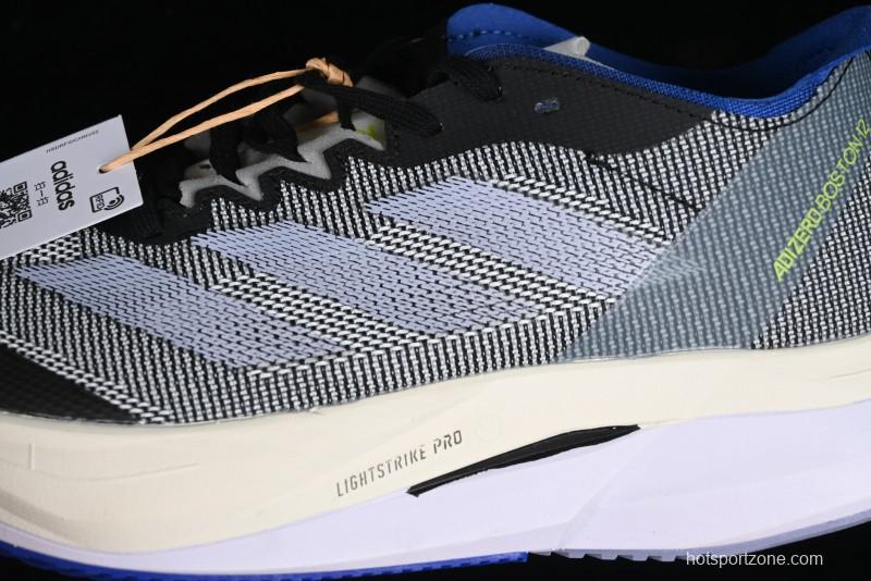 Adidas Adizero Boston 12 M Running Shoes Lightweight Breathable Low-Top with ENERGYROD Carbon Plate - IE8494