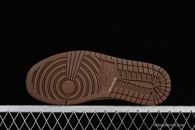 Nike Travis Scott x Fragment Design x Jordan Air Jordan 1 Low OG SP AJ1 LV Light Brown Print Casual Sneakers - SJ2068-102