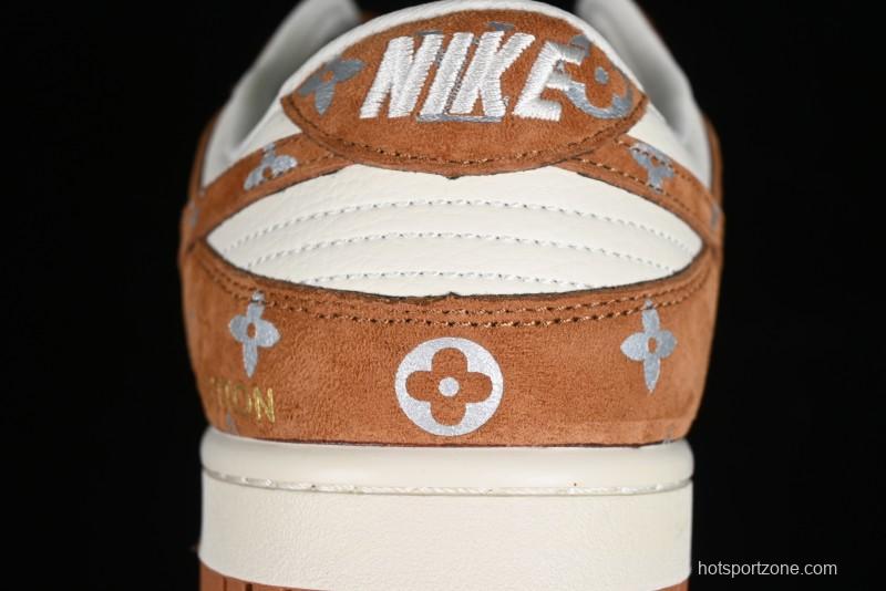 Nike SB Dunk Low LV Collaboration - Beige Brown Swoosh Anniversary High-End Custom Low-Top Casual Skate Shoes - XD6188-030