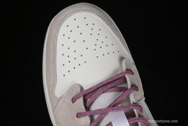 Nike Air Jordan 1 Low Retro Casual Sneakers with Smooth Leather and Suede - FQ8094-100