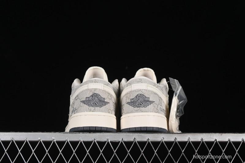 Nike Air Jordan 1 Low Gucci Collaboration - Smoke Grey Pattern High-End Custom Retro Basketball Shoes - DM5688-101