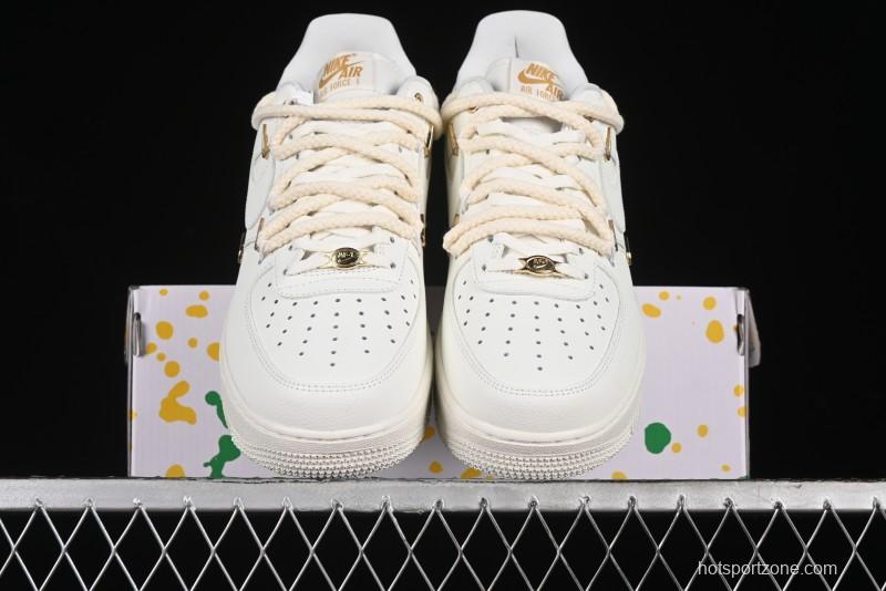 Nike Air Force 1 '07 Low Beige Deconstructed Swoosh Casual Sneakers - FX3654-111