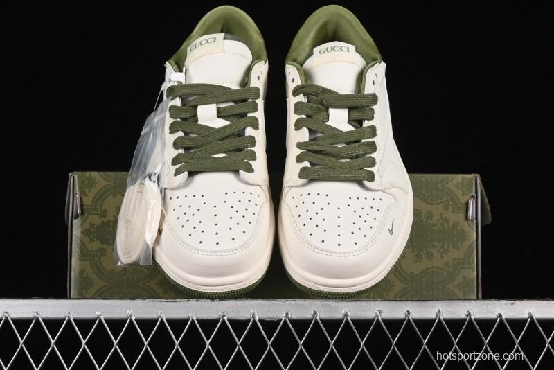 Nike Travis Scott x Fragment Design x Air Jordan 1 Low OG SP AJ1 Retro Sneakers in Off-White & Fresh Green - DM6688-606