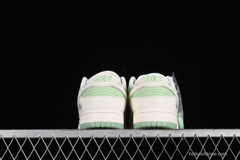 Nike SB Dunk Low Stussy Collaboration - Cream Apple Green Anniversary Custom Low-Top Casual Skate Shoes - XY1688-006