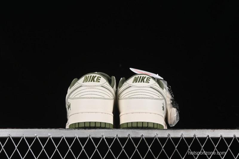 Nike SB Dunk Low Stussy Collaboration - Beige Green Anniversary High-End Custom Low-Top Casual Skate Shoes - BB1818-102