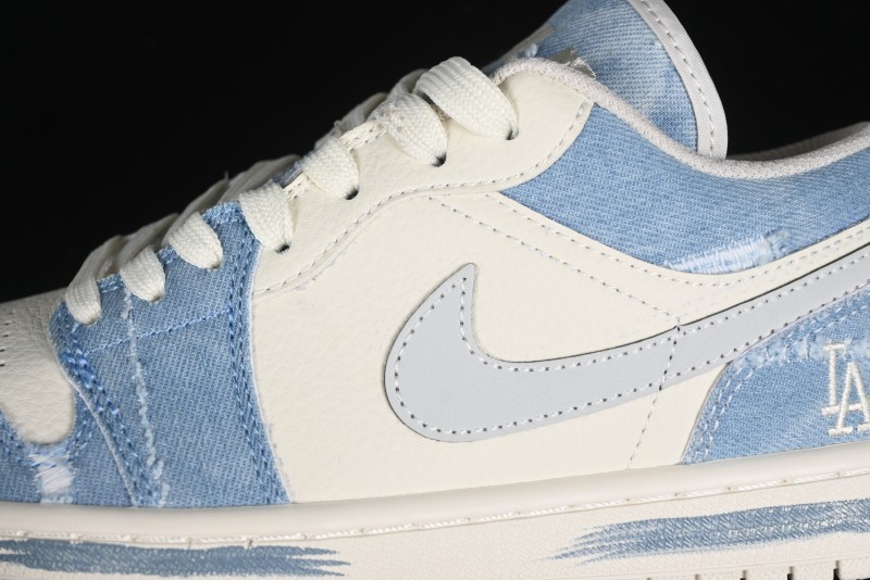 Nike Air Jordan 1 Low MLB Collaboration Retro Blue Denim Custom Basketball Shoes - DC2024-027