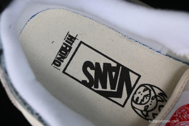 HIRONO Knu Skool Low-Top Casual Sneakers with Denim Graffiti Design - VN0009QCRBL